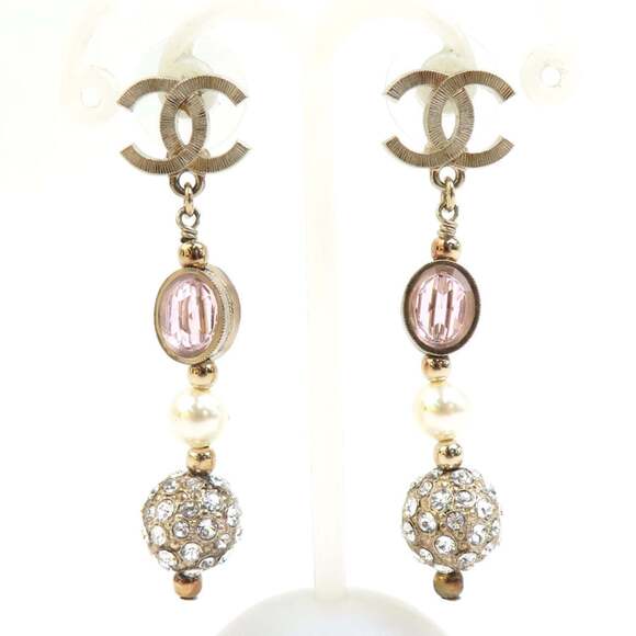 CHANEL Authentic Pink Logo Earrings